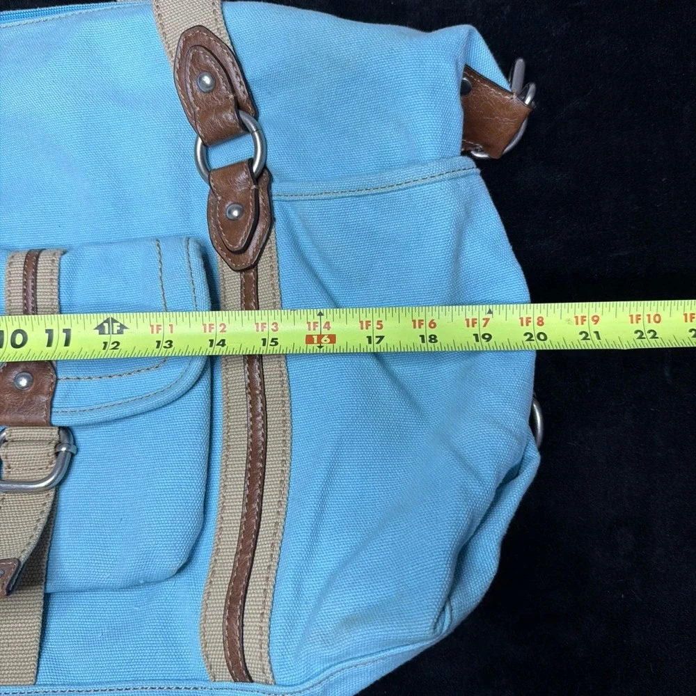 FOSSIL Soft Turquoise Canvas Shoulder Crossbody Messenger Bag